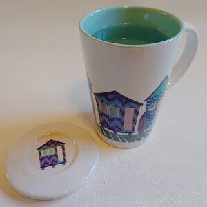HTF Davids Tea BEACH HUT Perfect Mug Coffee Tea Summer Colour Change